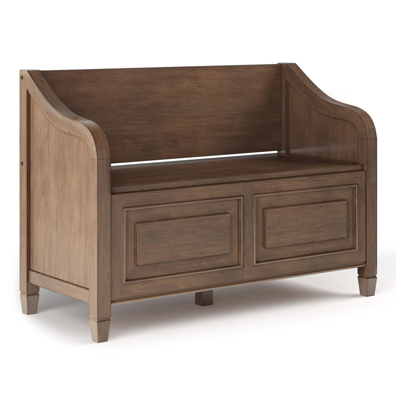 Connaught 42"W Solid Wood Traditional Storage Bench with Lift-Up Lid and Moulding Detail, Rustic Natural Aged Brown