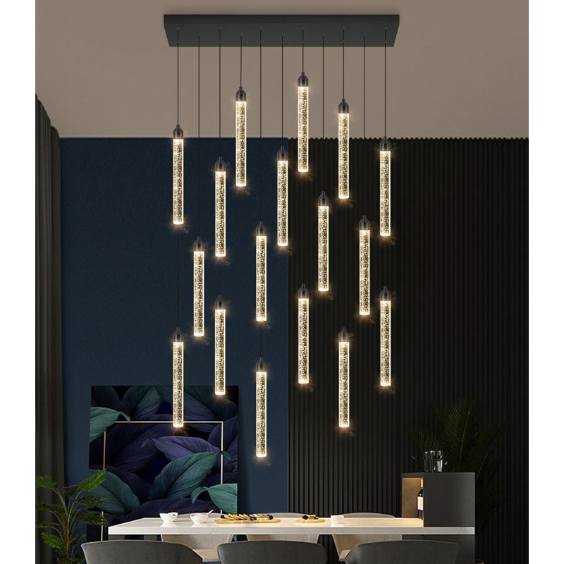 Lustre en cristal 17 lumières rectangulaire noir, Matte Black