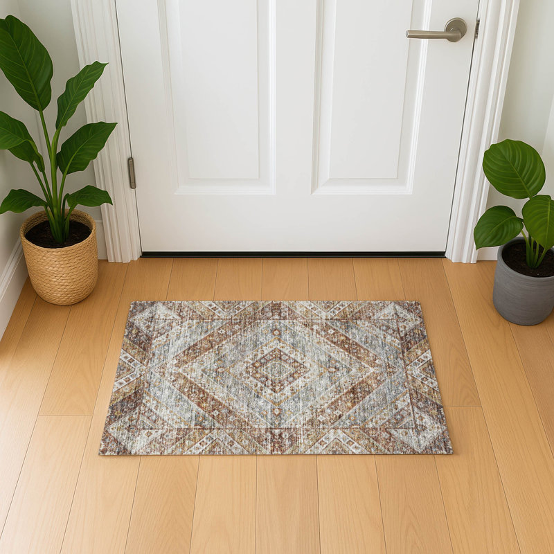 Premium Machine Washable Mayfield AMF2195 geometric Rug, 1'8" x 2'6", Paprika