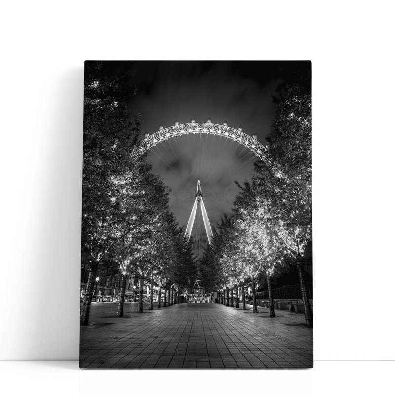 «London Eye Black and White», reproduction d'art sur toile, H 24 po x l 18 po