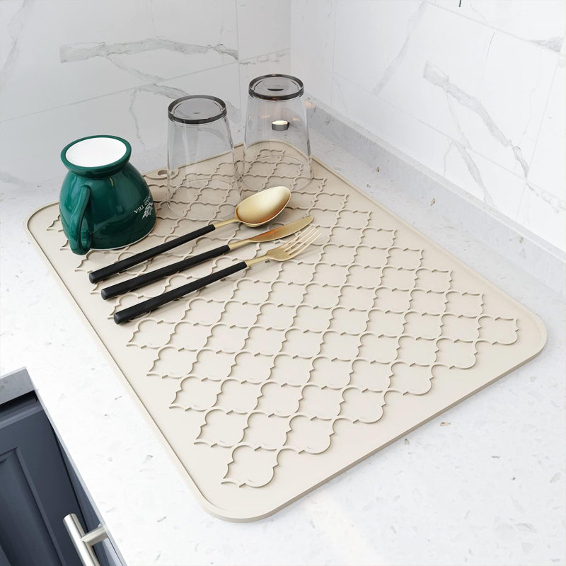 Dish Drying Mat - Kitchen Counter Silicone Dish Drying Pad - Heat Resistant Mat (12" X 16, BEIGE)
