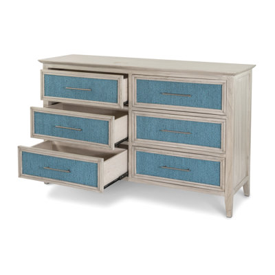 Ocean Isles - 6 Drawer Woven Dresser - Ocean Blue and Aged Ivory Finish