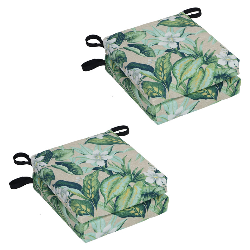 Outdoor 3'' Seat Cushion, Beige/Green Floral