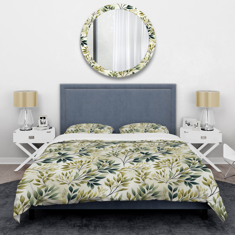 Ensemble de housse de couette Tranquil Leaves IV, Housse de couette simple + 1 taie décorative stan