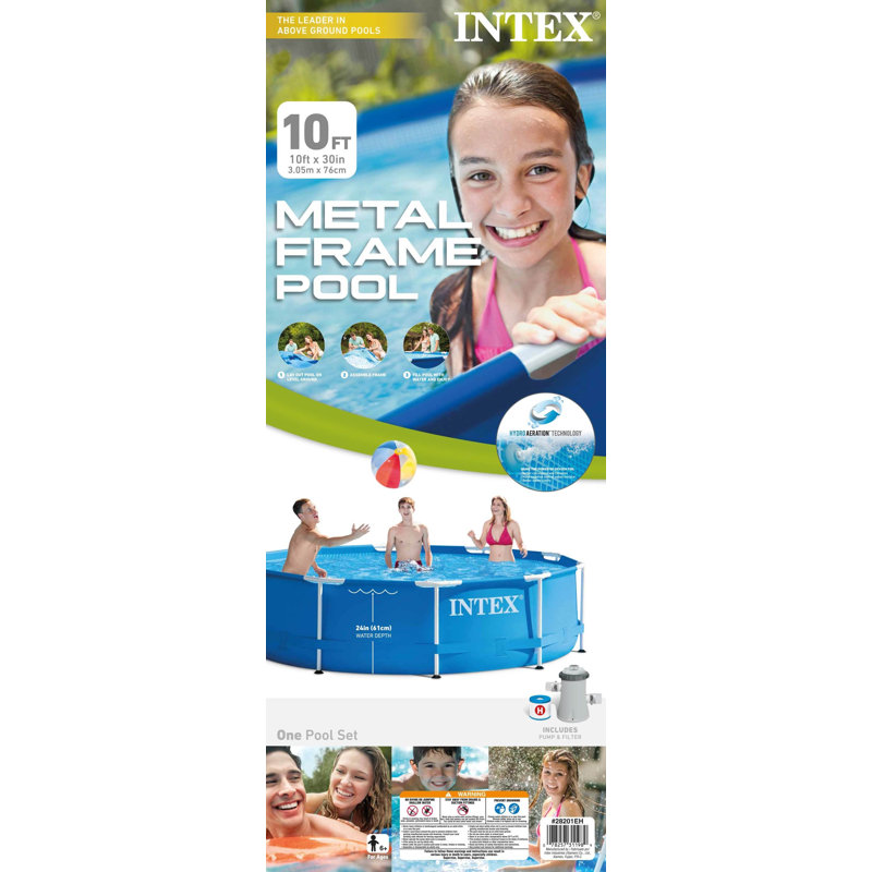 Intex 10ft x 30in Metal Frame Above Ground Swimming Pool Set with Filter Pump, 120" W x 30" H