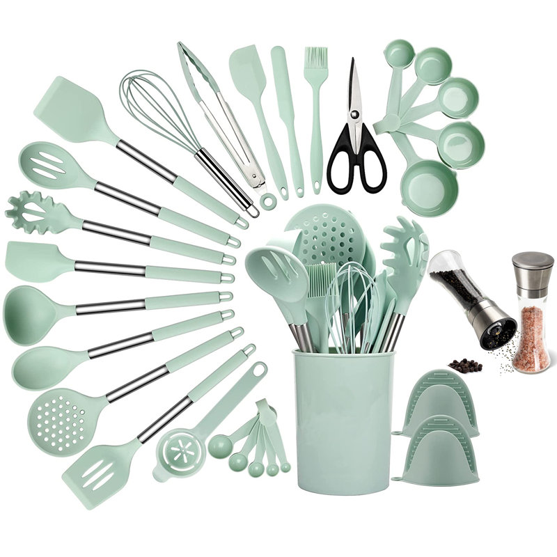 Ensemble de 30 ustensiles de cuisine en silicone pour cuisine, y compris le moulin à sel et à poivre