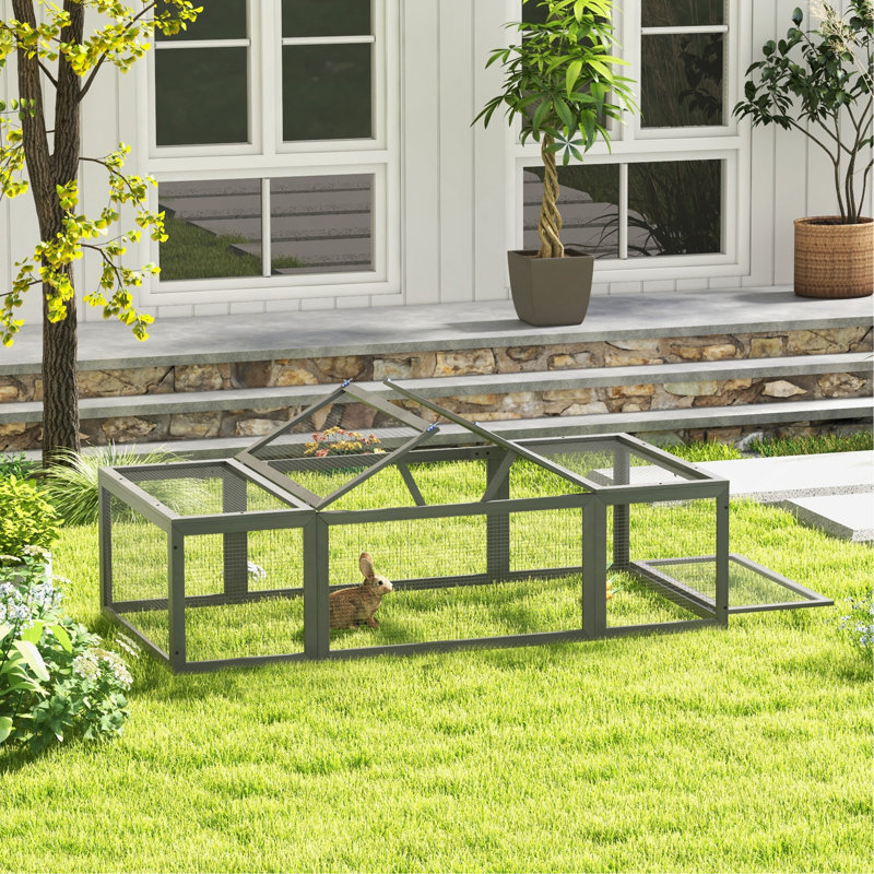 Grand refuge pour petits lapins en bois avec portes verrouillables, Gris