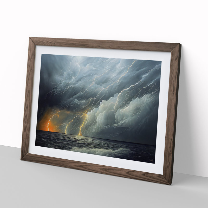 XH1022-1019X Attractive Thunderstorm - Single Picture Frame Painting, 34cm H x 46cm W x 2cm D, Walnut