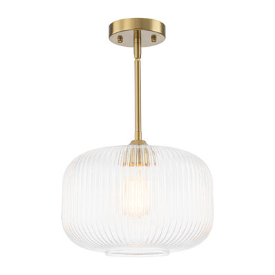 1-Light Ribbed Glass Clear Drum Pendant