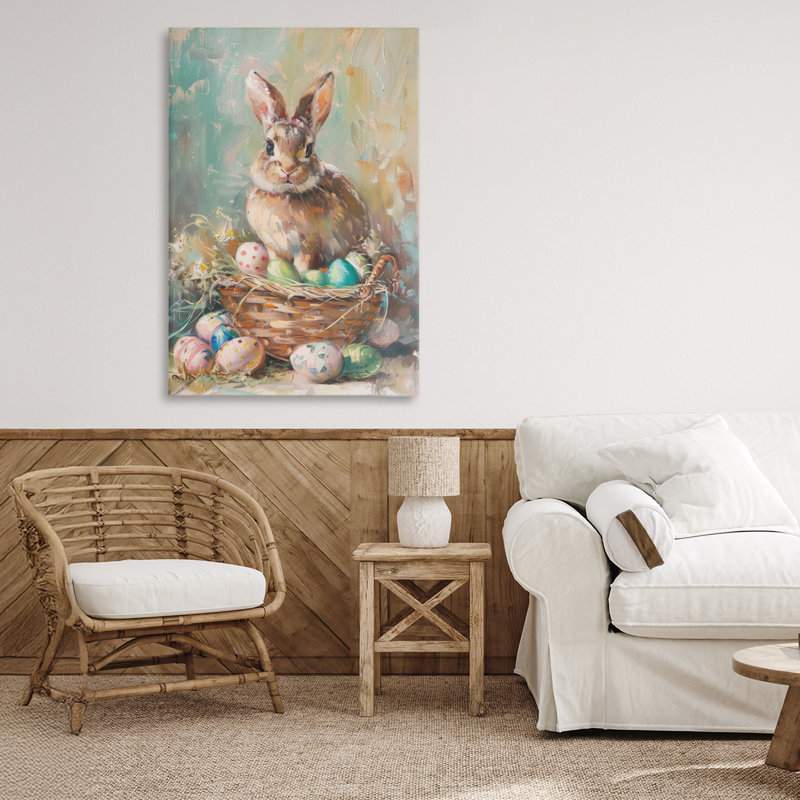 Toile de printemps avec panier de lapin, design par LSR Design Studio, H 30 po x l 20 po