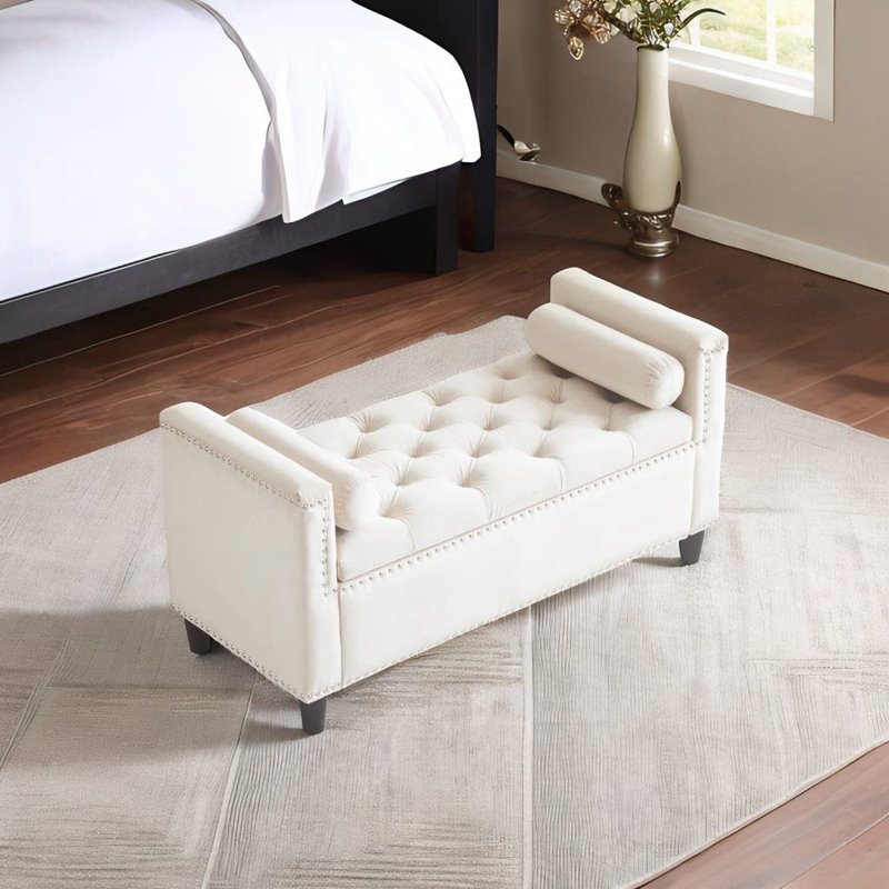 Banc de rangement en velours Azruddin, Ivoire