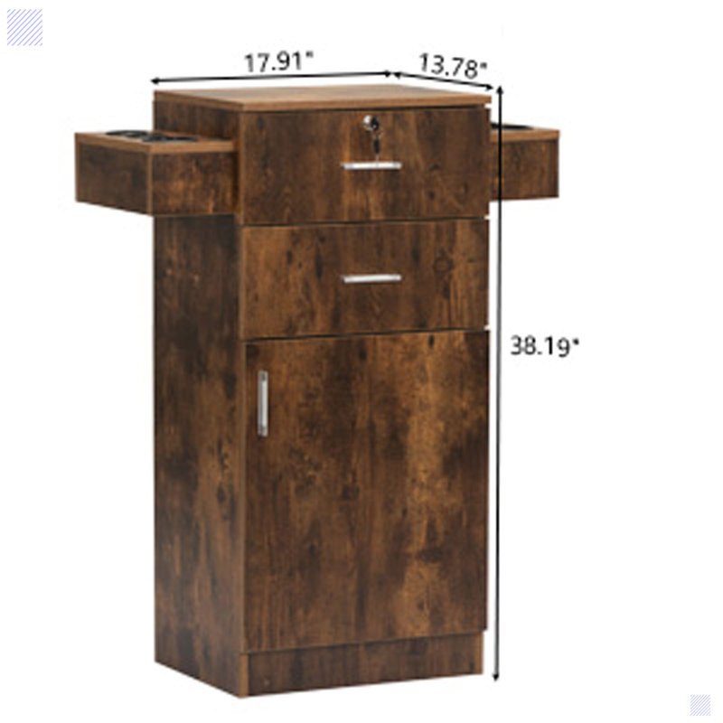 Brown MDF Lockable Salon Storage Cabinet with Drawers and Tool Holders