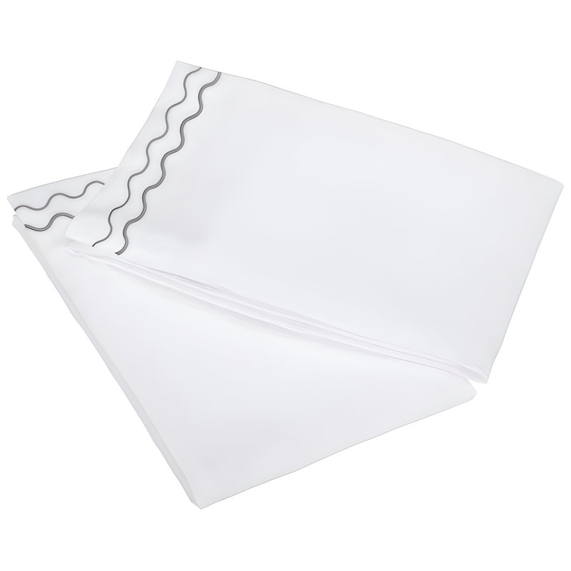400TC Double Wavy Embroidered Cotton Pillowcases (Set Of 2), White/Dark Grey, 20"H x 30"W
