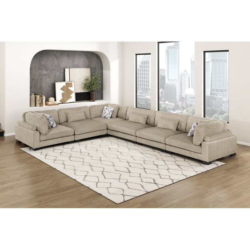 Canapé modulaire en L 6 pièces Hanna, Microfibre/microsuède brun