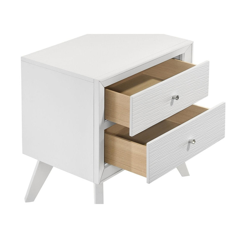 Table de chevet 1pc blanc pattes angulaires ronde bronze boutons ronds 2 tiroirs table de chevet
