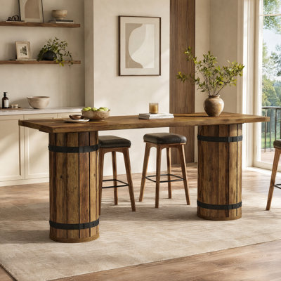 70.9" Long Counter Height Dining Table for 4-6, Industrial Bar Table with Unique Barrel Base for Home Bar, Living Room, Kitchen