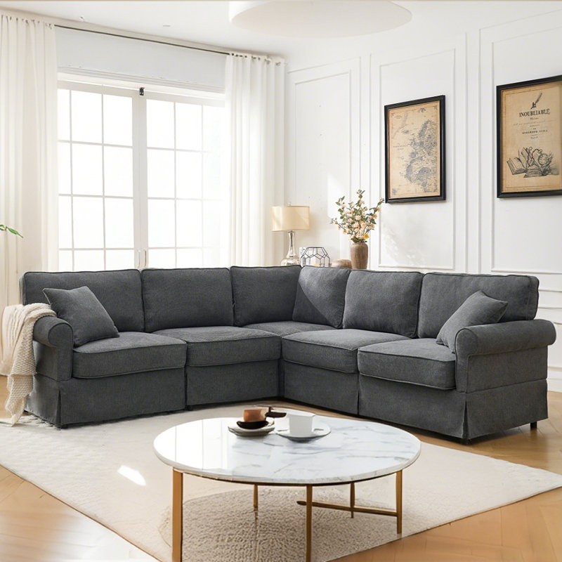 94" Modular Sectional Corner Sofa,L-Shaped Upholstered Couch with 2 Throw Pillow (Note: Sponge compression requires repeated tapping to rebound)