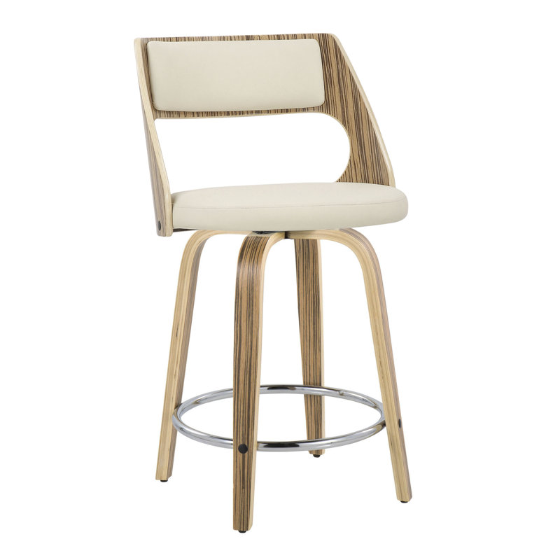 Betuel Swivel Upholstered Counter Stool, Cream Faux Leather/Zebra Frame, Counter Stool (24.5" Seat Height)