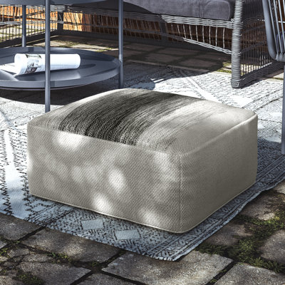 Sabella 20"W Upholstered PET Polyester Boho Indoor/Outdoor Square Pouf in Grey and White
