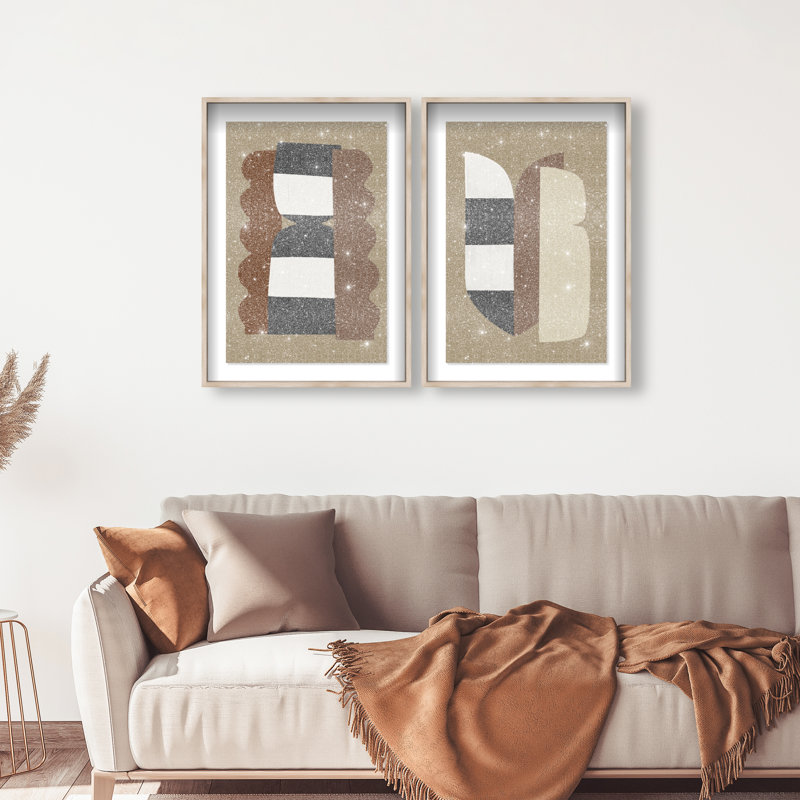 Puzzle Catcher Set Shadowbox Abstract Print by Oliver Gal, Black Frame, 10 x 15, 31.5"H x 46.5"W, Natural Oak Shadowbox
