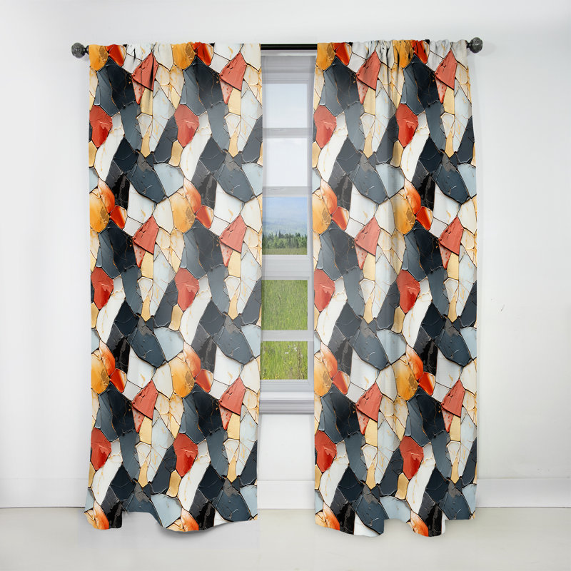 Multicolore marbre mosaïque harmonie motif I - Rideau obscurcissant abstrait en marbre - 1 panneaux, L 52 po x L 90 po