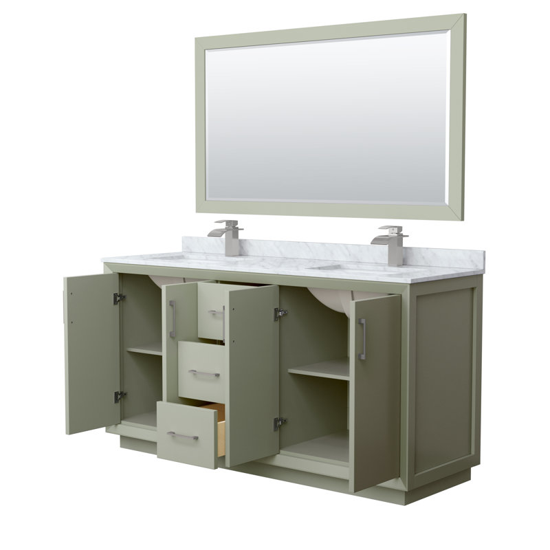 Strada 66 in. Double Vanity with Mirror, Light Green, Gray