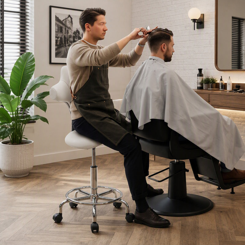 Tabouret de selle à roulettes ergonomique, pivotant et réglable en hauteur, idéal pour salon de beauté, clinique dentaire, tatouage, bureau à domicile (blanc)