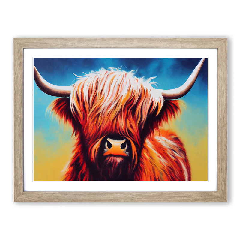 The Highland Cow - Single Picture Frame Print, 46cm H x 64cm W, Light Grey/Brown