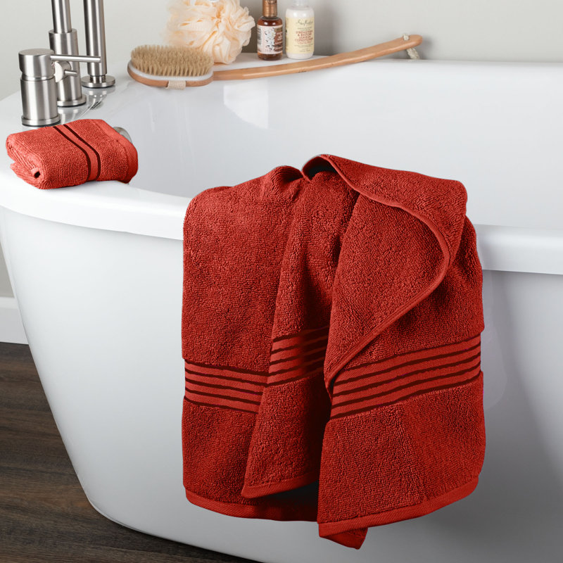 Jordan-Dale 6PC Cotton Bath Towel Set - Bathroom Accessories with Machine Washable Towels, Brick Red