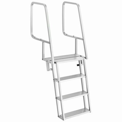 Échelle de bain en aluminium robuste à 4 marches avec support à corde, grandes marches antidérapantes, capacité de 350 lb, échelle d'embarquement marine pour le lac et la piscine