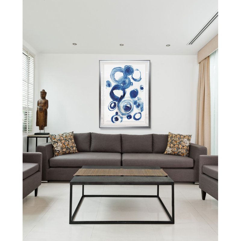 « blue circle study iv »-reproduction d’art sur toile, H 24 po x l 20 po x P 1,5 po, Cadre argenté