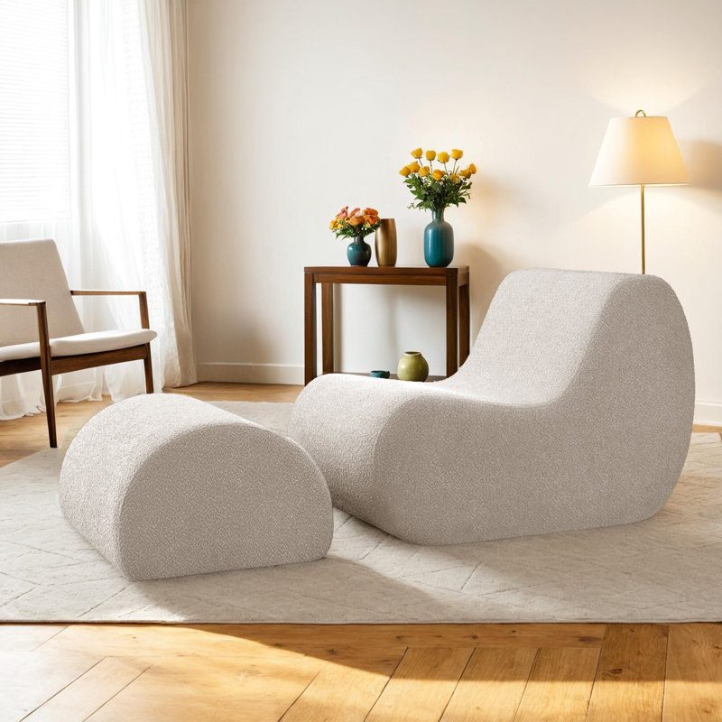 Fauteuil d'appoint avec repose-pieds Modern Wave, Mélange de polyester blanc