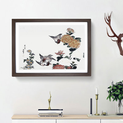 Sparrows and Chrysanthemums by Katsushika Hokusai - Picture Frame Painting Print