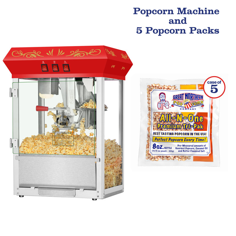8 oz. Great Northern Popcorn Machine à maïs soufflé de table avec paquets de grains Kettle