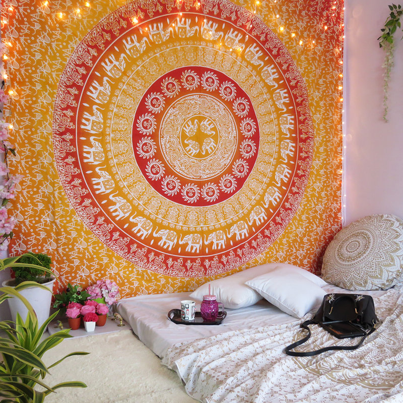 Tapisserie indienne en coton, Jaune moutarde