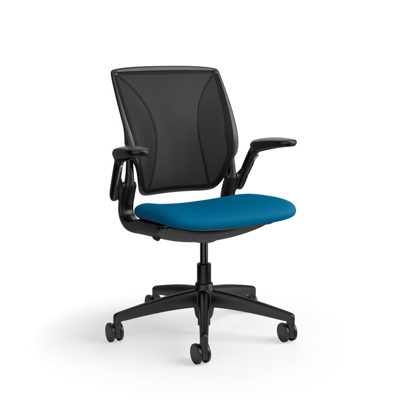Fauteuil de travail ergonomique avec dossier Caraway World ML et siège rembourré Corde 4, Noir / bleu paon, Noir
