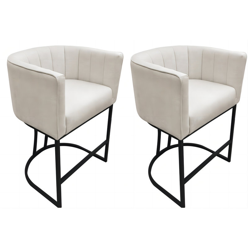 Kuenn 26.4" H Counter Height Bar Stools Set Of 2, Modern Barrel Counter Stools With Backrest And Arms, Metal Legs, Upholstered Accent Barstools For Kitchen Island