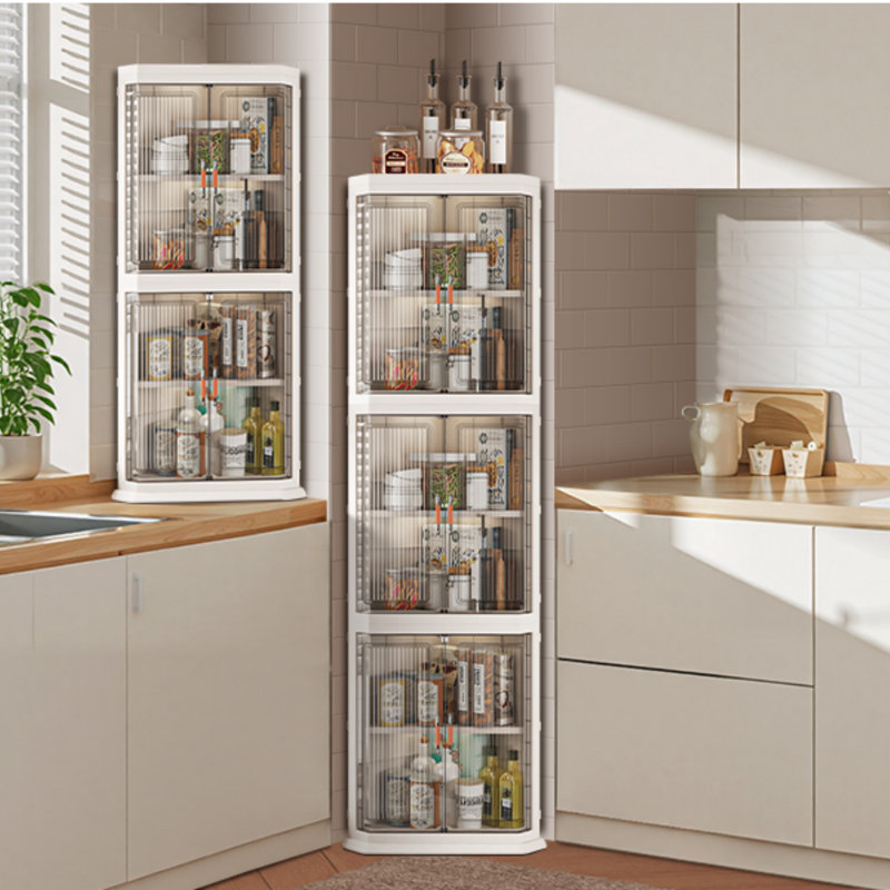 90° Corner Storage Cabinet with Adjustable Shelves & Waterproof PP Plastic, Corner Organizer for Small Spaces