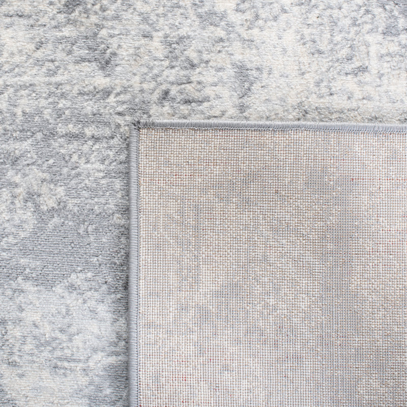 Tapis abstrait gris clair / bleu N'Keal, Rond 4 pi, Grey/Ivory
