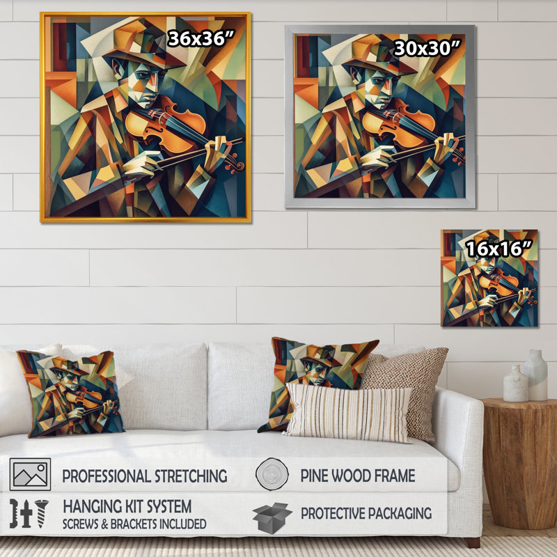 The Modern Violinist II - reproduction d'art sur toile, H 24 po x l 24 po x P 1 po, Cadre photo noir