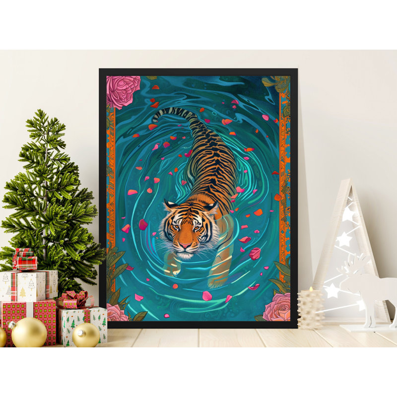 Tiger Wall Art, Swimming Tiger Print, Rose Petal Art, Framed Wall Art, Multiple Sizes Art, Tiger Decor, Animal Wall Art