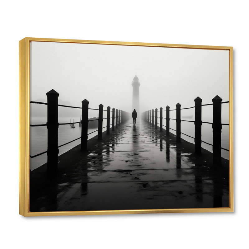 Piers Solitude - Coastal Pier Wall Decor, Cadre flottant doré, H 16 po x l 32 po x P 1 po
