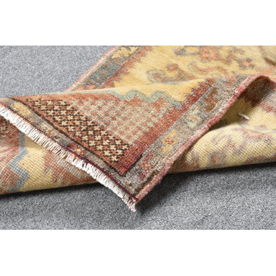 Authentic Vintage Turkish Rug with Intricate Design Ideal for Living Room or Study Decor Brown/Yellow