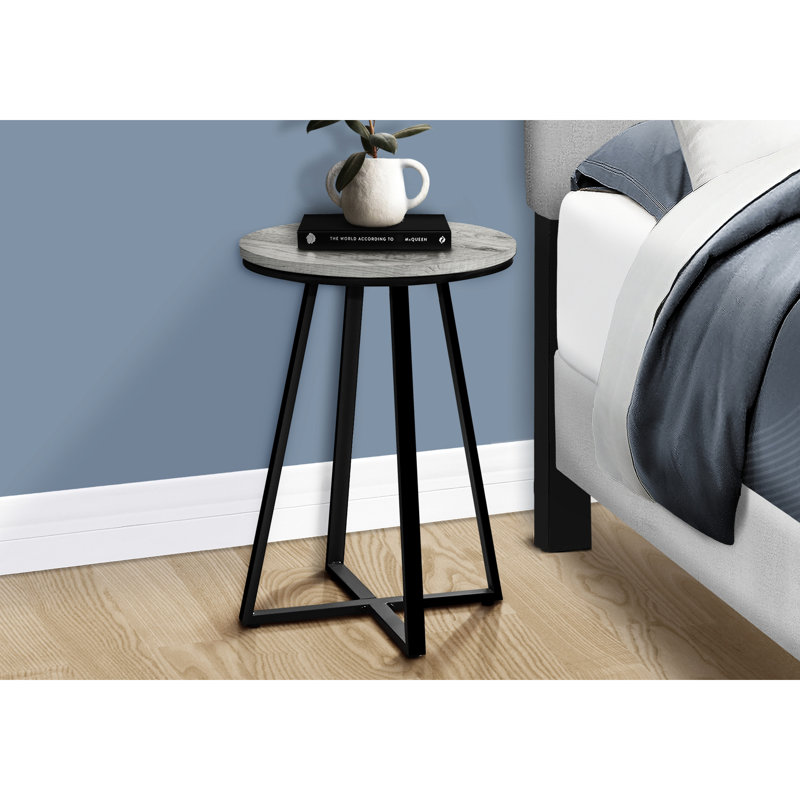 Table d'appoint en stratifié gris pour salle familiale - Base en métal noir, côté contemporain avec surface