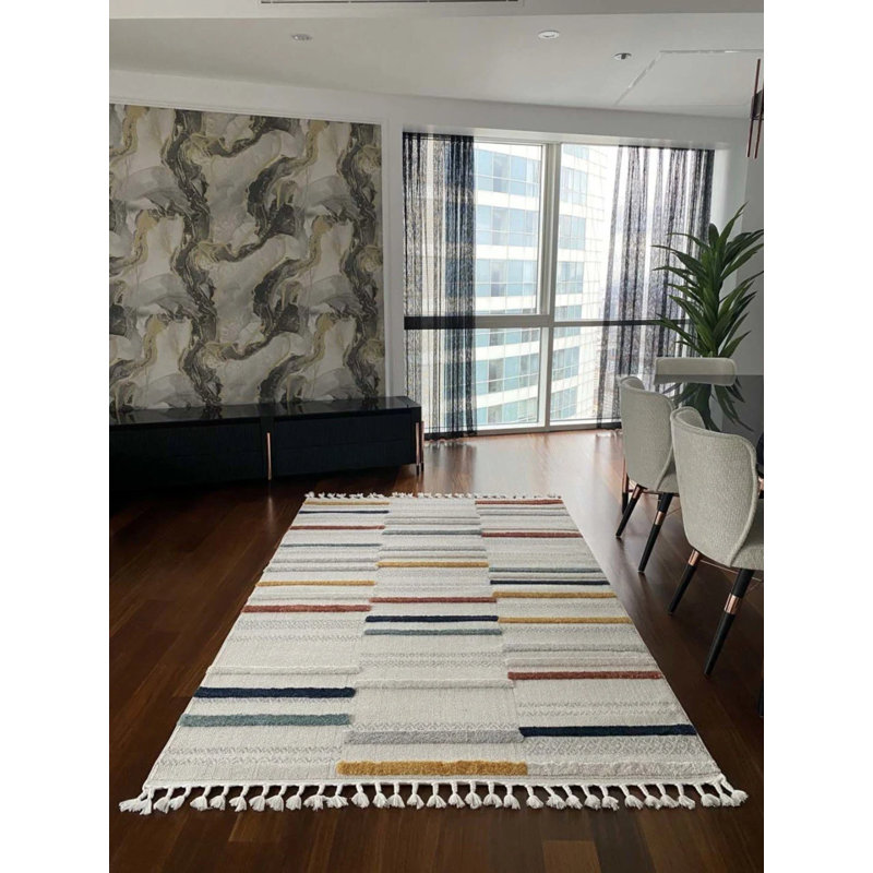 Tishina Cotton Striped Indoor / Outdoor Rug, Runner 2'7" x 13'1"