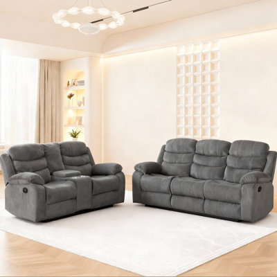 2 - Piece Polyester Reclining Set: Loveseat With Storage & Sofa With Drop - Down Cupholders