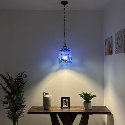 Tiffany Pendant Lighting Blue Stained Glass Baroque Style LED Bulb Included for Dining Room Island Kitchen Living Room 10”W*10”D*60”H