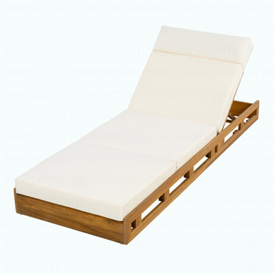 ENSEMBLE DE CHAISE LONGUE AVEC APPUI-TÊTE, BOIS D'ACACIA AVEC COUSSINS DE SALON RÉSISTANT À L'EAU (BEIGE ET 3 PLIERS ET 4 POUCES) - VERSION ASSORTIE GRIS FONCÉ / crème disponible