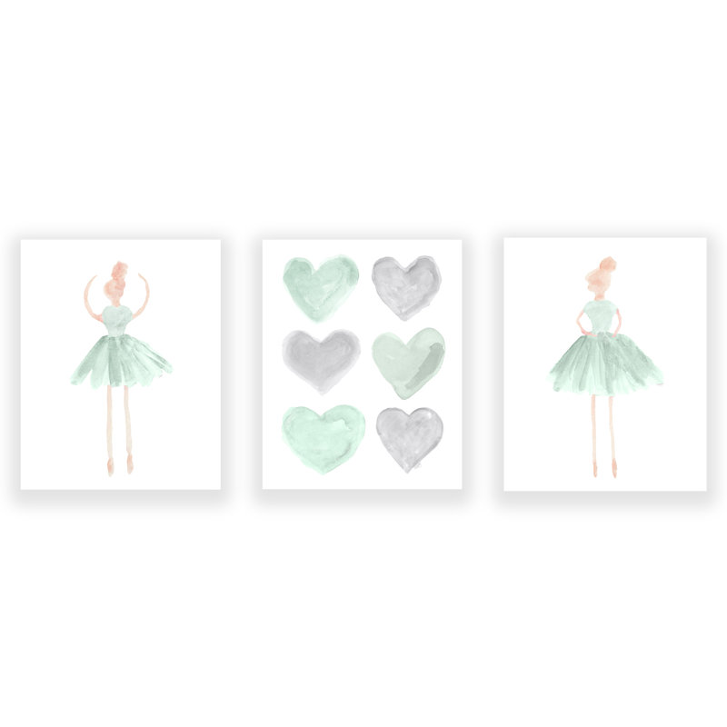 «Little Girls Ballet», impressions sur papier, H 10 po x l 8 po x P 0,06 po, Menthe et gris