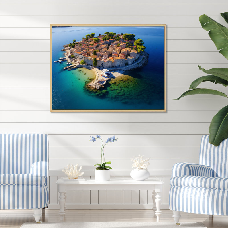 Village de plage aérienne dans le sud de la France III - plage et océan, art mural, Cadre de coin argenté fermé